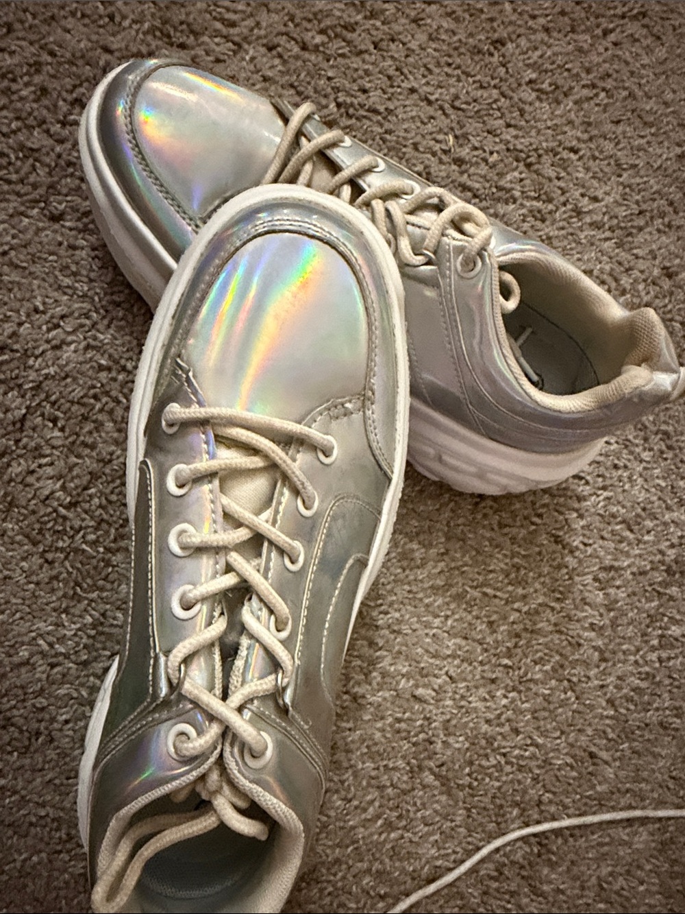 Iridescent Holographic Platform Sneakers - Silver